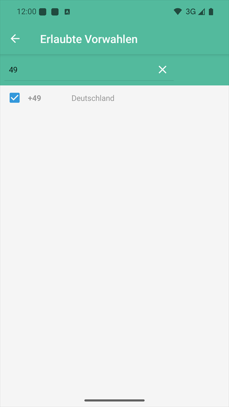 Auswahl der erlaubten Vorwahlen
