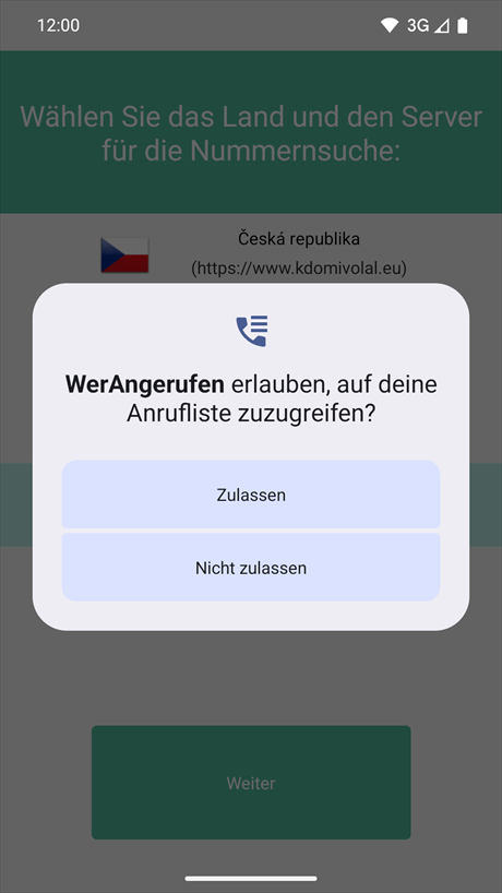 Anfrage nach Zugriff auf die Anrufliste