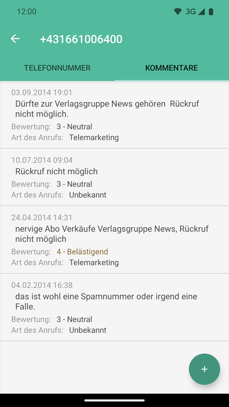 Kommentare zur Telefonnummer