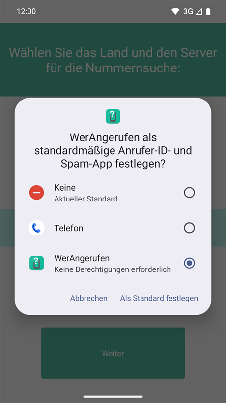 Festlegen als Standard-App für Anrufer-ID und Spam
