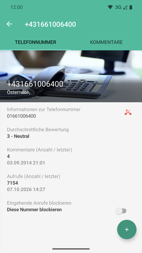 Details der Telefonnummer