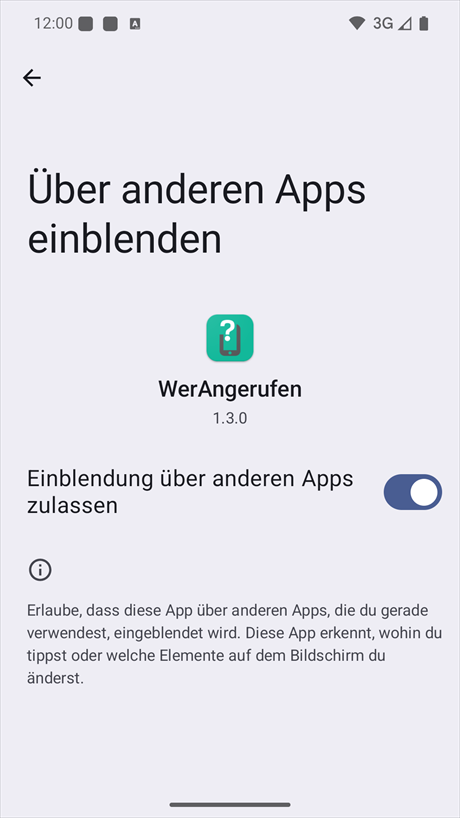 Berechtigung zur Einblendung über anderen Apps