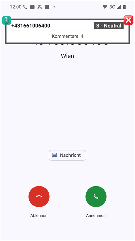 Benachrichtigung bei eingehendem Anruf (obere Position)