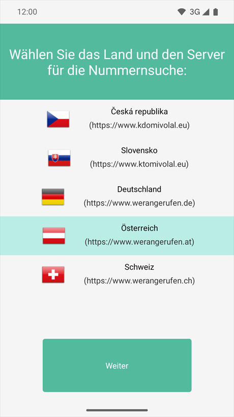 Auswahl des Landes