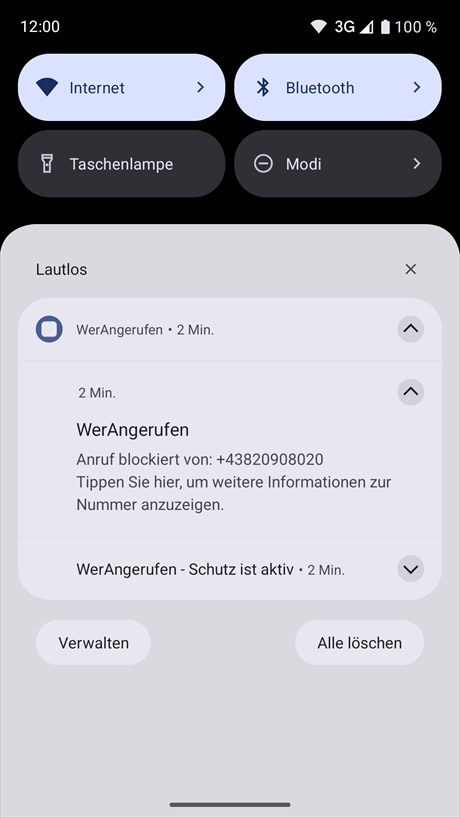 Benachrichtigung über die Blockierung einer Telefonnummer