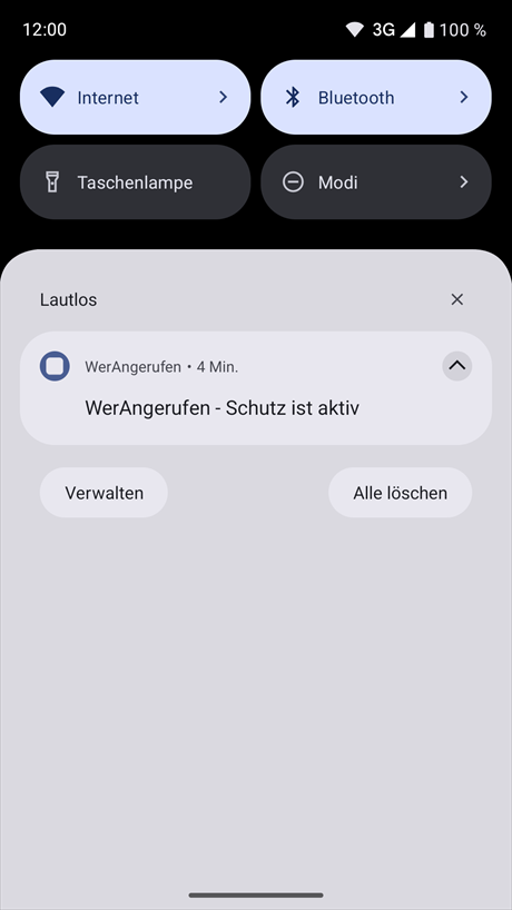 Benachrichtigung über den aktiven Schutz