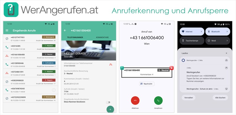 Mobile App WerAngerufen – Anruferkennung und Anrufsperre